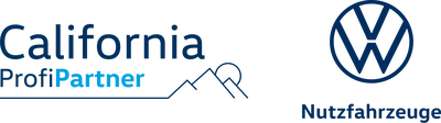 Logos von Volkswagen Nutzfahrzeuge und California ProfiPartner, verbunden mit der Auto Röhr Gruppe.